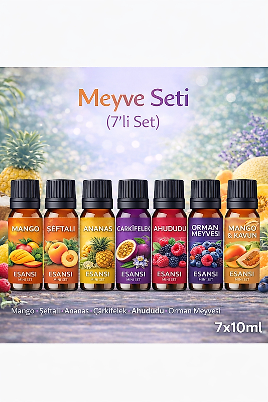 Meyve & Tatlı Koku/Esans Seti - Saf Esans - Oda Ve Ortam Kokusu - Aromatik Esans 7x10ml