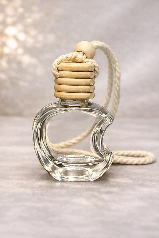 Elma Tasarım Cam Oto Kokusu Şişesi – Ahşap Kapaklı Askılı