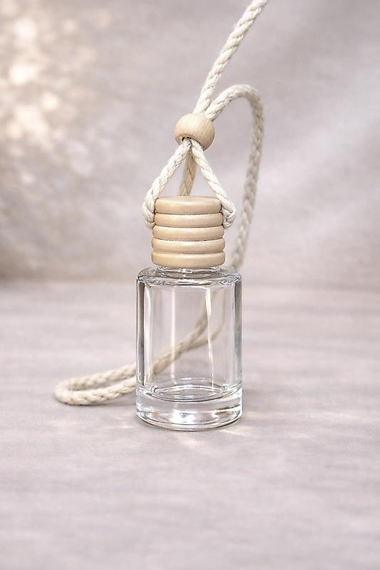 Yuvarlak Cam Woody Oto Kokusu Şişesi – Ahşap Kapaklı