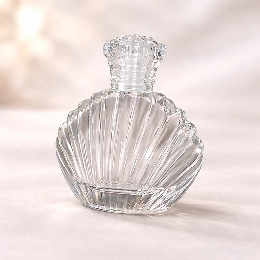 Deniz Kabuğu Tasarım Cam Parfüm/Kolonya Şişesi – Kristal Kapaklı