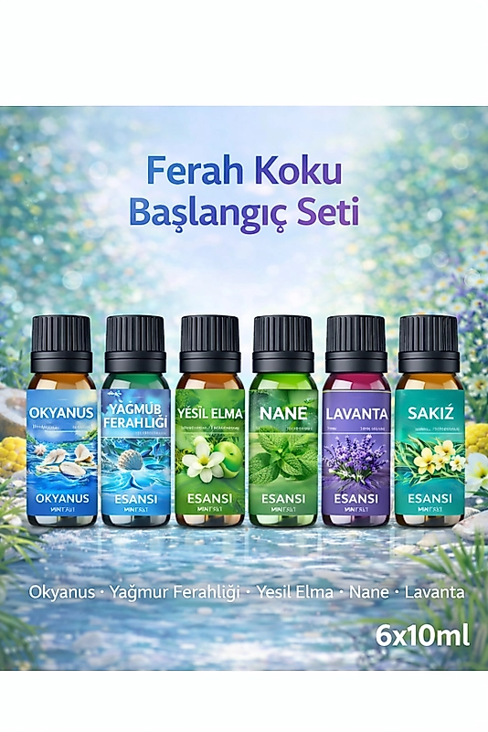 Ferah Koku Başlangıç Seti - Saf Esans - Oda Ve Ortam Kokusu - Aromatik Esans 6x10ml