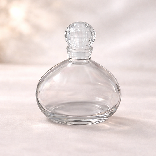 Minimal Yuvarlak Cam Parfüm/Kolonya Şişesi – Kristal Kapaklı